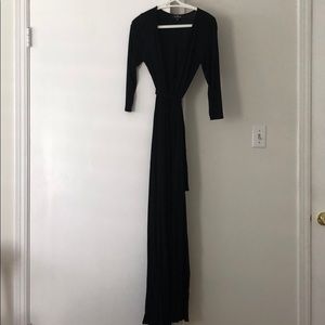 Floor length maxi black stretch wrap dress new